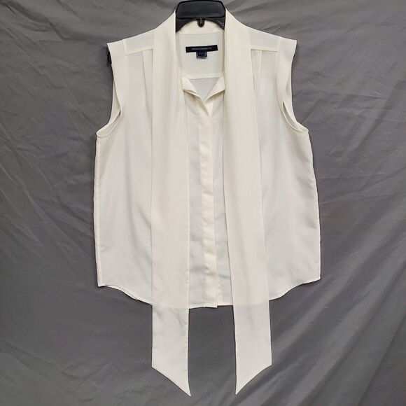 French Connection Women Neck Tie Blouse Sheer White Size 10 - Picture 1 of 8
